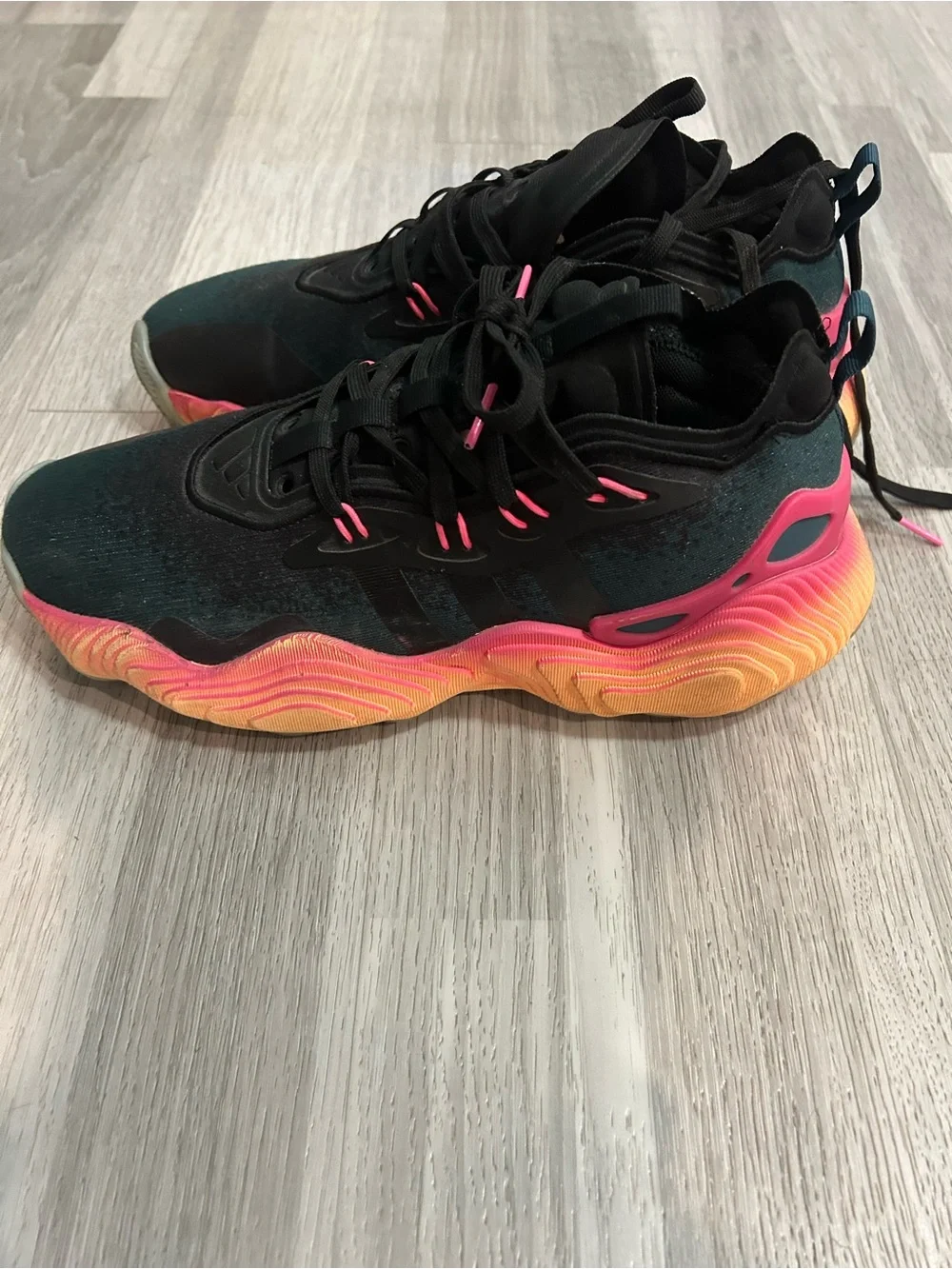 Adidas Women's Black Teal Athletic Sneakers with Pink Highlights
